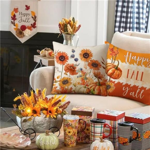 NIGHTWISH Fall Pillow Covers 18x18 Set of 4 Thanksgiving Farmhouse Decorations - Picture 4 of 8